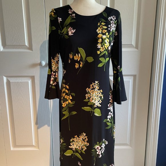 Tommy Hilfiger Dresses & Skirts - EUC Tommy Hilfiger Women's Size 8 Black Floral Flowers Dress Bell Sleeves